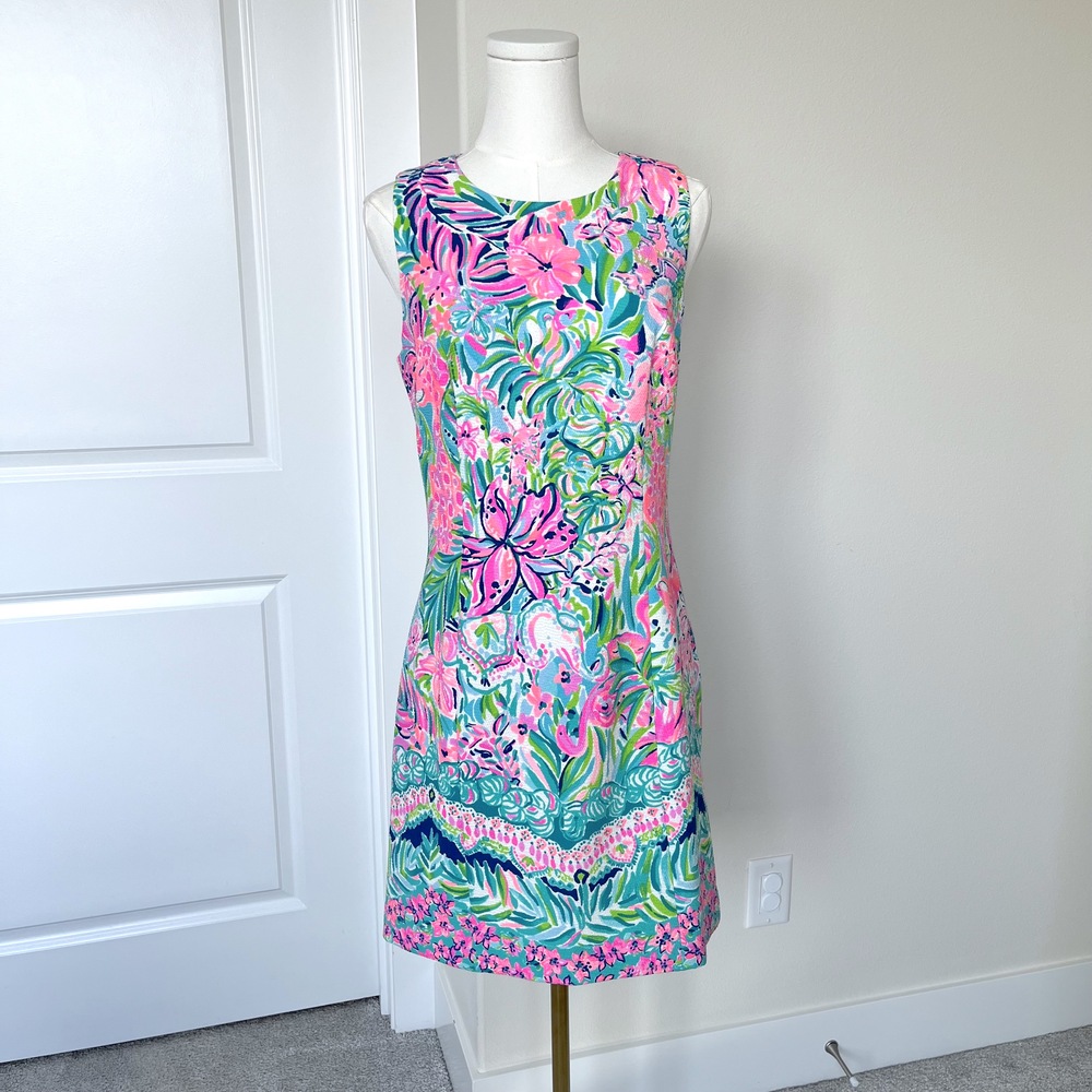 Lilly Pulitzer Edita Shift Dress - Rousseau Pink Barefoot Beachcombers